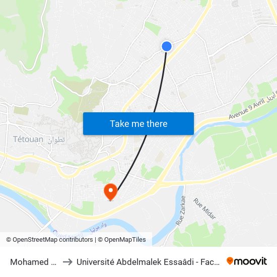 Mohamed Al Kharaz 4 to Université Abdelmalek Essaâdi - Faculté des Sciences de Tétouan map