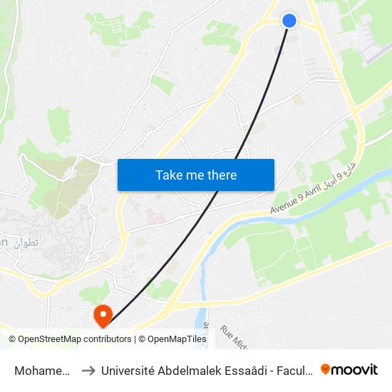 Mohamed El Yazidi to Université Abdelmalek Essaâdi - Faculté des Sciences de Tétouan map