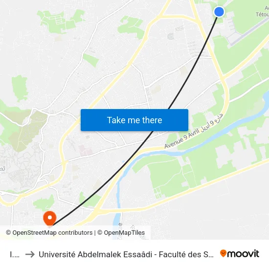 I.T.A to Université Abdelmalek Essaâdi - Faculté des Sciences de Tétouan map