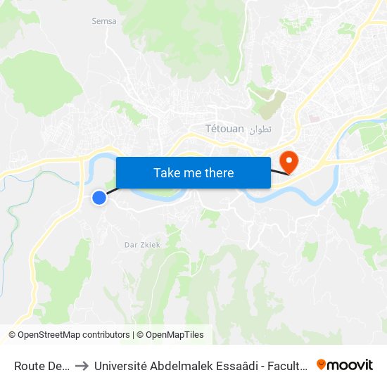 Route De Torreta to Université Abdelmalek Essaâdi - Faculté des Sciences de Tétouan map