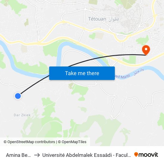 Amina Bent Wahab to Université Abdelmalek Essaâdi - Faculté des Sciences de Tétouan map