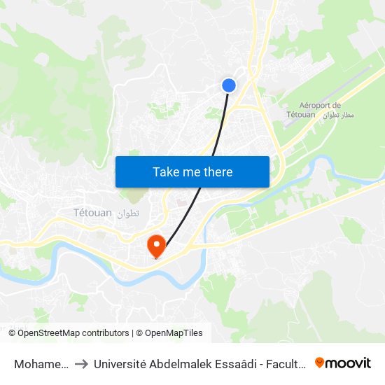 Mohamed Smaili to Université Abdelmalek Essaâdi - Faculté des Sciences de Tétouan map