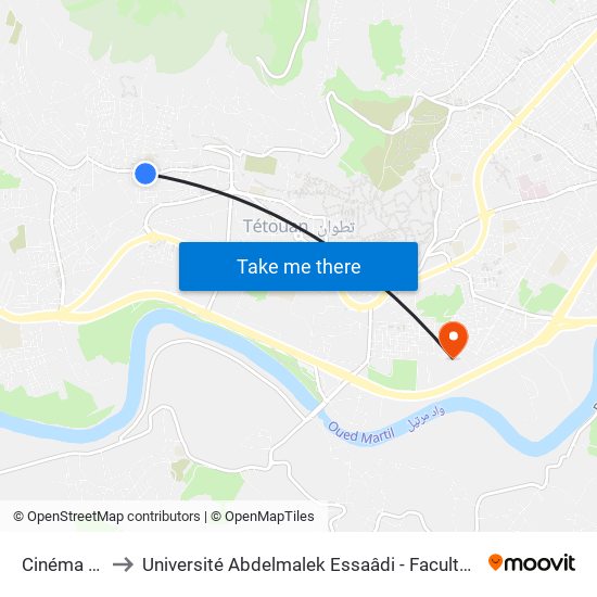 Cinéma Victoria to Université Abdelmalek Essaâdi - Faculté des Sciences de Tétouan map