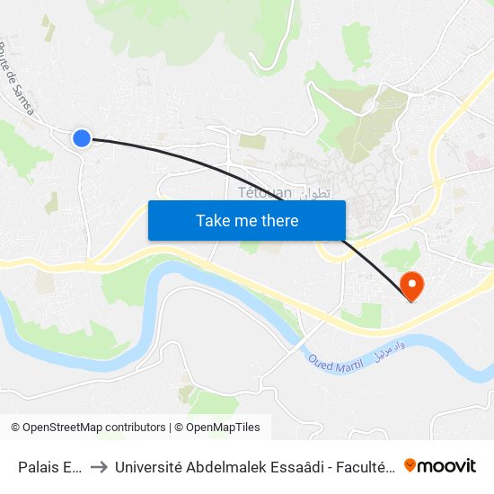 Palais Essalam to Université Abdelmalek Essaâdi - Faculté des Sciences de Tétouan map