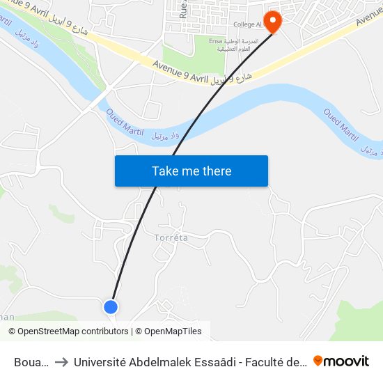 Bouanane to Université Abdelmalek Essaâdi - Faculté des Sciences de Tétouan map