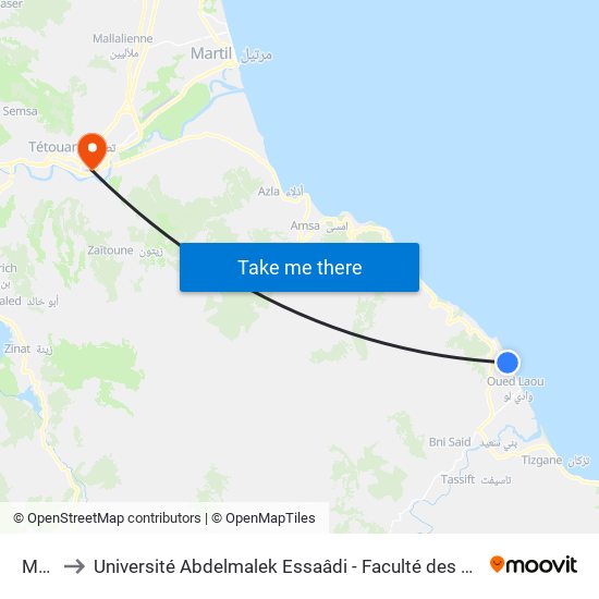 Mkad to Université Abdelmalek Essaâdi - Faculté des Sciences de Tétouan map