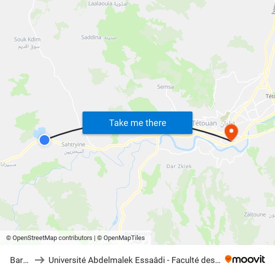 Barrage to Université Abdelmalek Essaâdi - Faculté des Sciences de Tétouan map