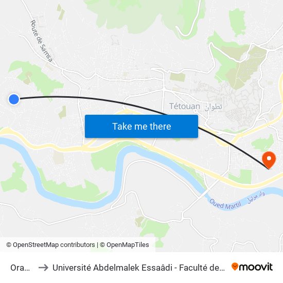 Orangina to Université Abdelmalek Essaâdi - Faculté des Sciences de Tétouan map