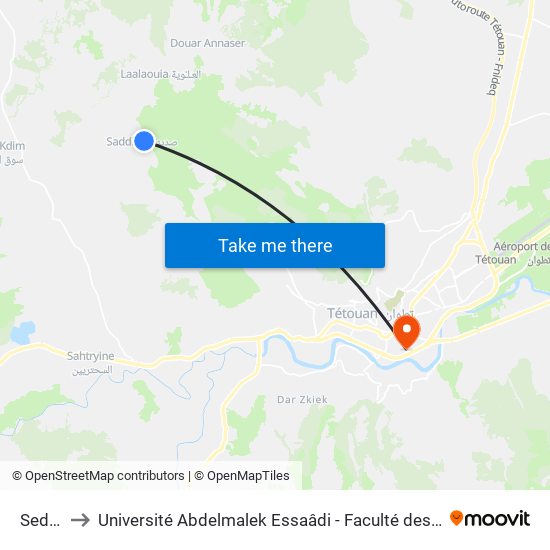 Seddina to Université Abdelmalek Essaâdi - Faculté des Sciences de Tétouan map