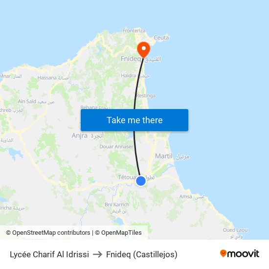 Lycée Charif Al Idrissi to Fnideq (Castillejos) map