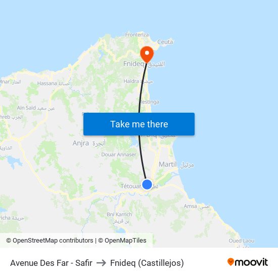 Avenue Des Far - Safir to Fnideq (Castillejos) map