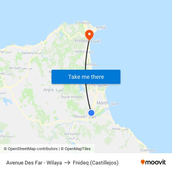 Avenue Des Far - Wilaya to Fnideq (Castillejos) map