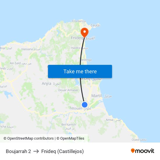Boujarrah 2 to Fnideq (Castillejos) map