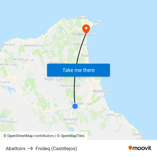 Abattoirs to Fnideq (Castillejos) map