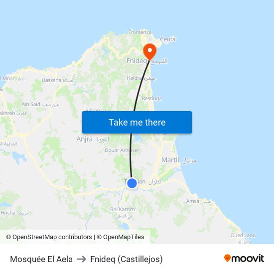 Mosquée El Aela to Fnideq (Castillejos) map