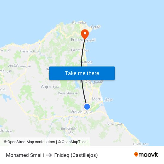Mohamed Smaili to Fnideq (Castillejos) map
