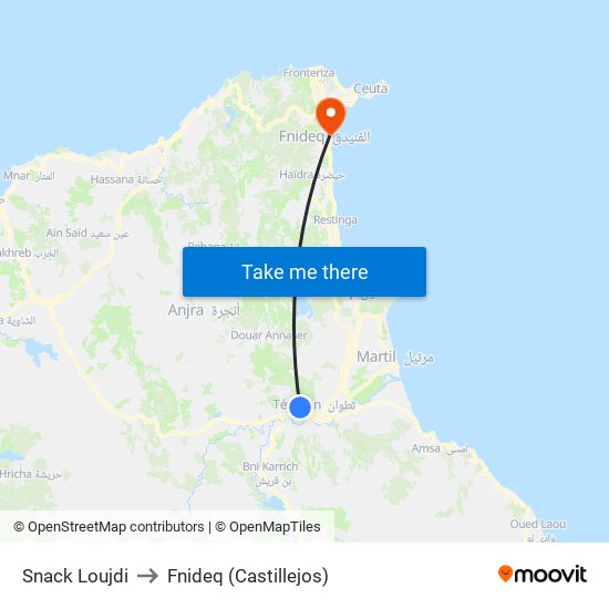 Snack Loujdi to Fnideq (Castillejos) map