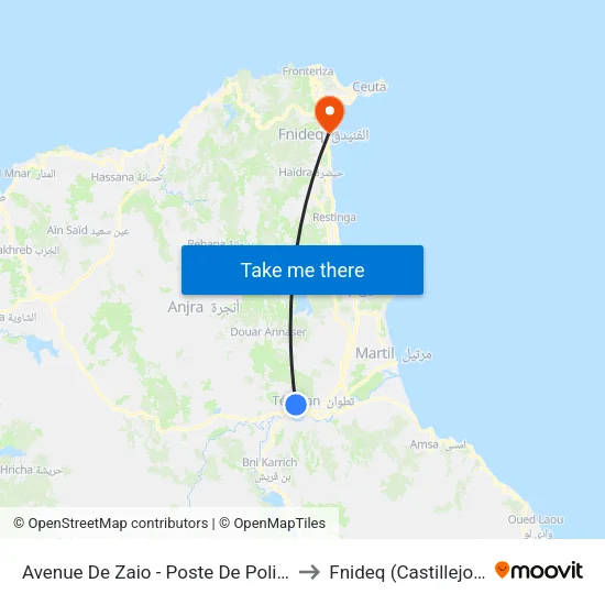 Avenue De Zaio - Poste De Police to Fnideq (Castillejos) map