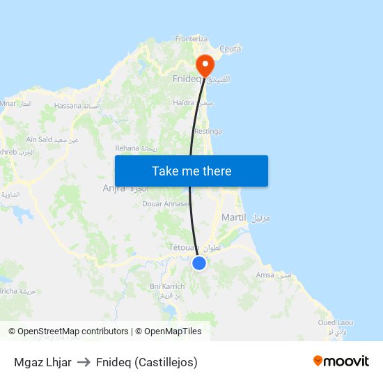Mgaz Lhjar to Fnideq (Castillejos) map