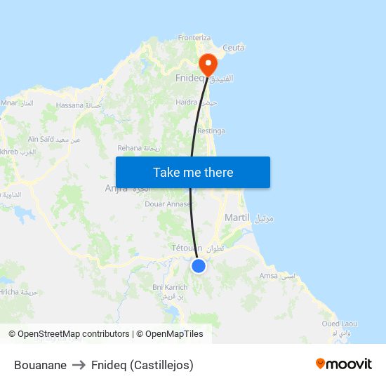 Bouanane to Fnideq (Castillejos) map