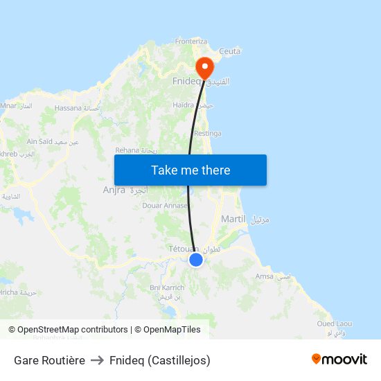 Gare Routière to Fnideq (Castillejos) map
