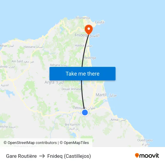 Gare Routière to Fnideq (Castillejos) map
