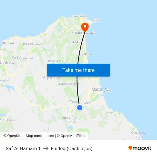 Saf Al Hamam 1 to Fnideq (Castillejos) map