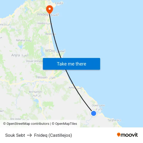 Souk Sebt to Fnideq (Castillejos) map