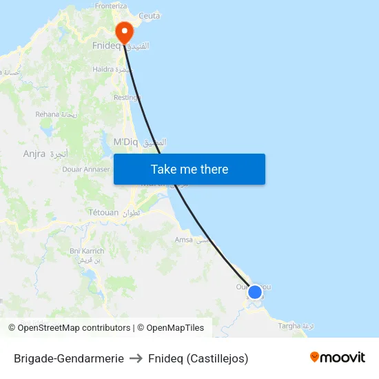 Brigade-Gendarmerie to Fnideq (Castillejos) map