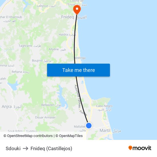 Sdouki to Fnideq (Castillejos) map
