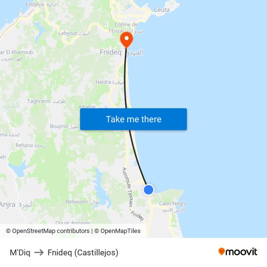 M'Diq to Fnideq (Castillejos) map