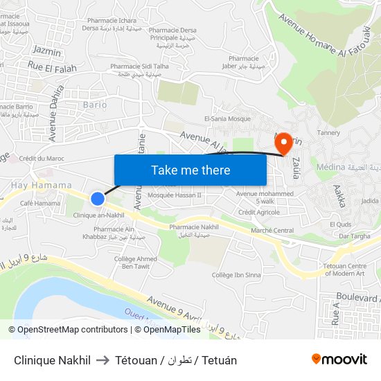 Clinique Nakhil to Tétouan / تطوان / Tetuán map