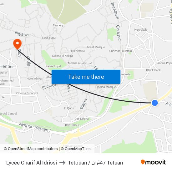 Lycée Charif Al Idrissi to Tétouan / تطوان / Tetuán map