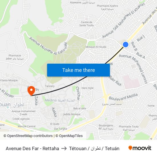 Avenue Des Far - Rettaha to Tétouan / تطوان / Tetuán map