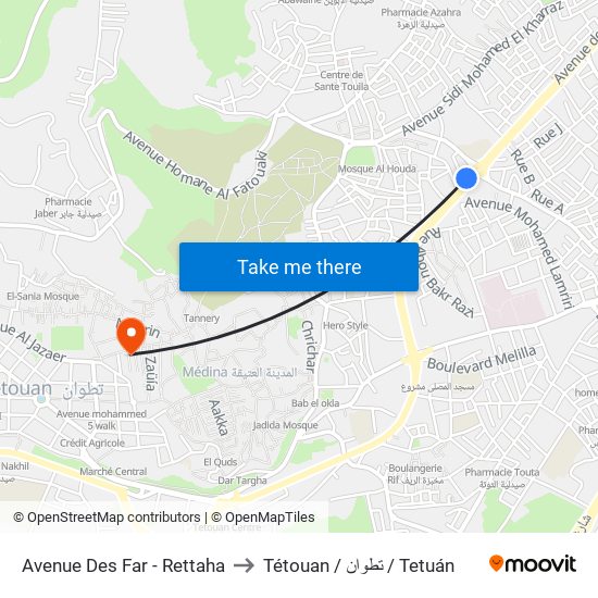 Avenue Des Far - Rettaha to Tétouan / تطوان / Tetuán map