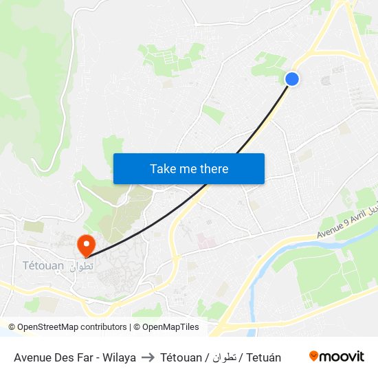 Avenue Des Far - Wilaya to Tétouan / تطوان / Tetuán map