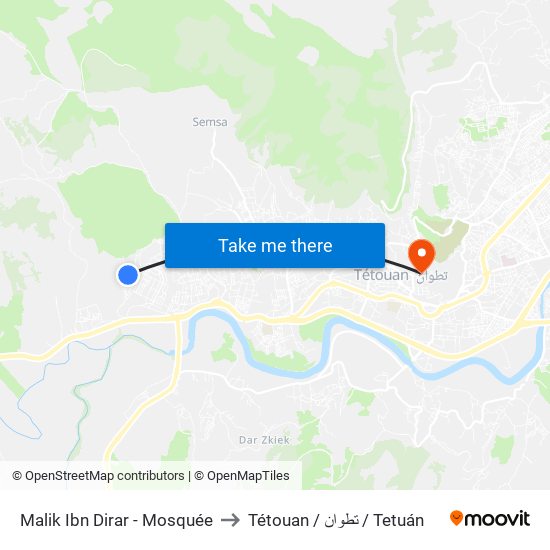 Malik Ibn Dirar - Mosquée to Tétouan / تطوان / Tetuán map