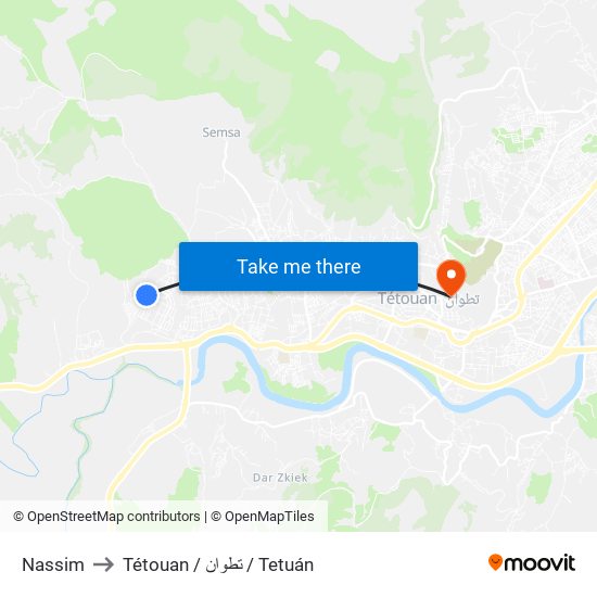 Nassim to Tétouan / تطوان / Tetuán map