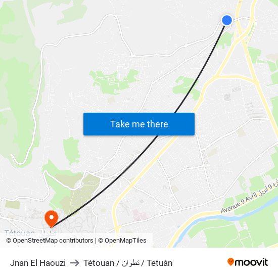 Jnan El Haouzi to Tétouan / تطوان / Tetuán map