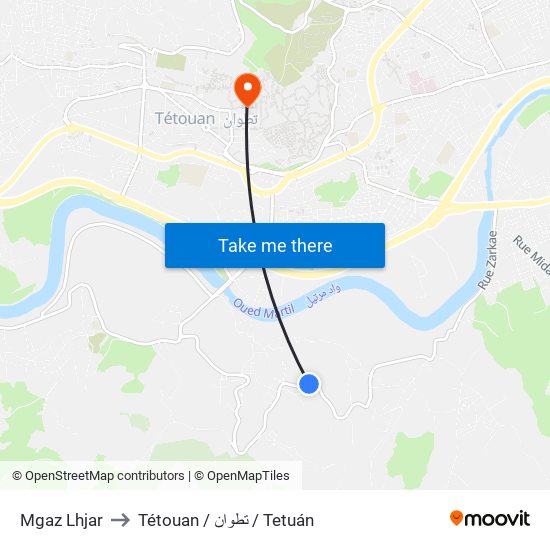 Mgaz Lhjar to Tétouan / تطوان / Tetuán map