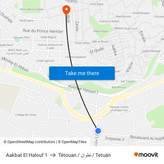 Aakbat El Halouf 1 to Tétouan / تطوان / Tetuán map