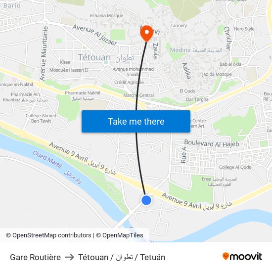 Gare Routière to Tétouan / تطوان / Tetuán map
