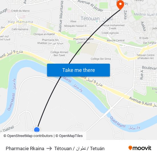 Pharmacie Rkaina to Tétouan / تطوان / Tetuán map