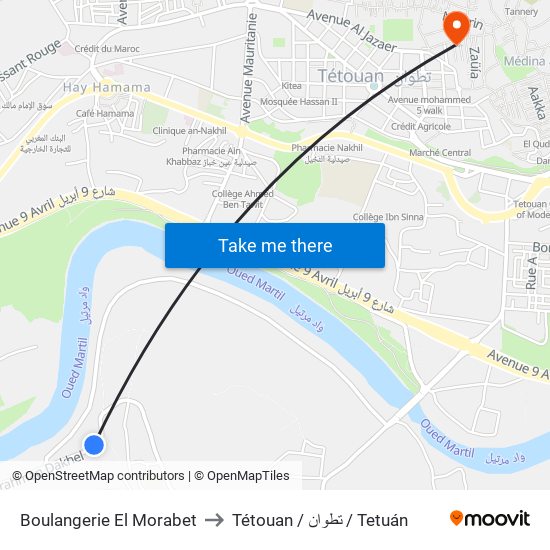 Boulangerie El Morabet to Tétouan / تطوان / Tetuán map