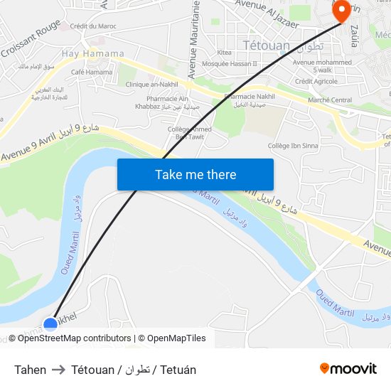 Tahen to Tétouan / تطوان / Tetuán map