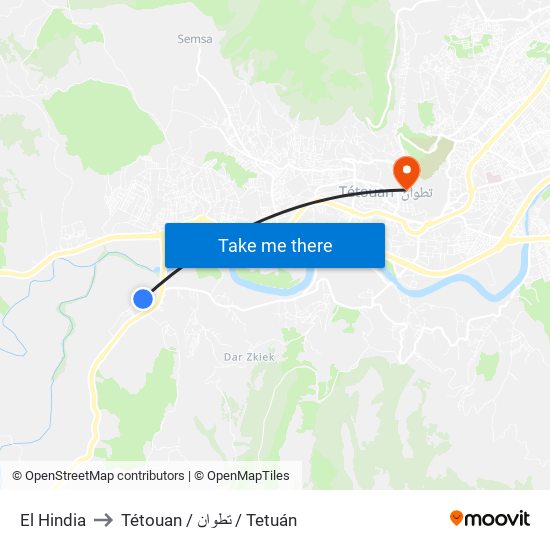 El Hindia to Tétouan / تطوان / Tetuán map