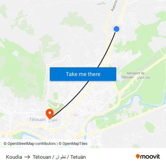 Koudia to Tétouan / تطوان / Tetuán map