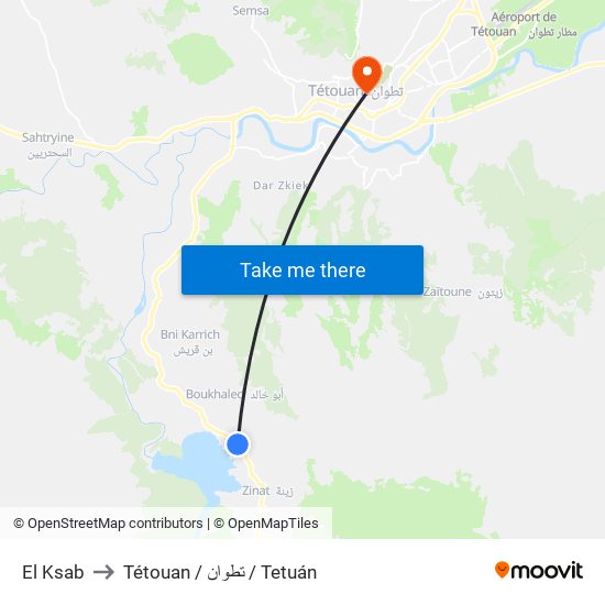 El Ksab to Tétouan / تطوان / Tetuán map