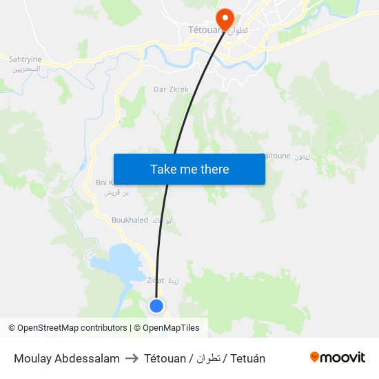 Moulay Abdessalam to Tétouan / تطوان / Tetuán map