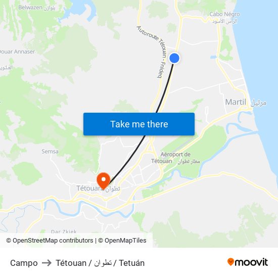 Campo to Tétouan / تطوان / Tetuán map